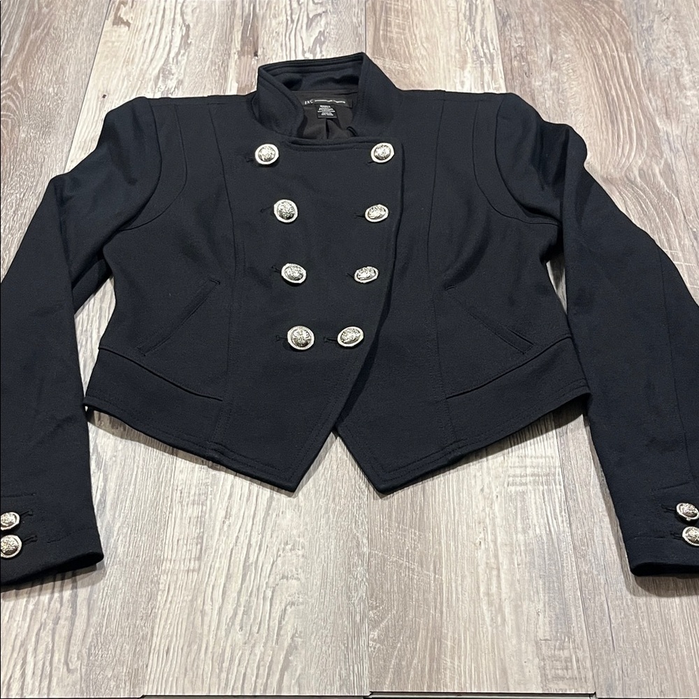 INC Chic Black Women's Military Blazer with Silver Buttons Sizes Small